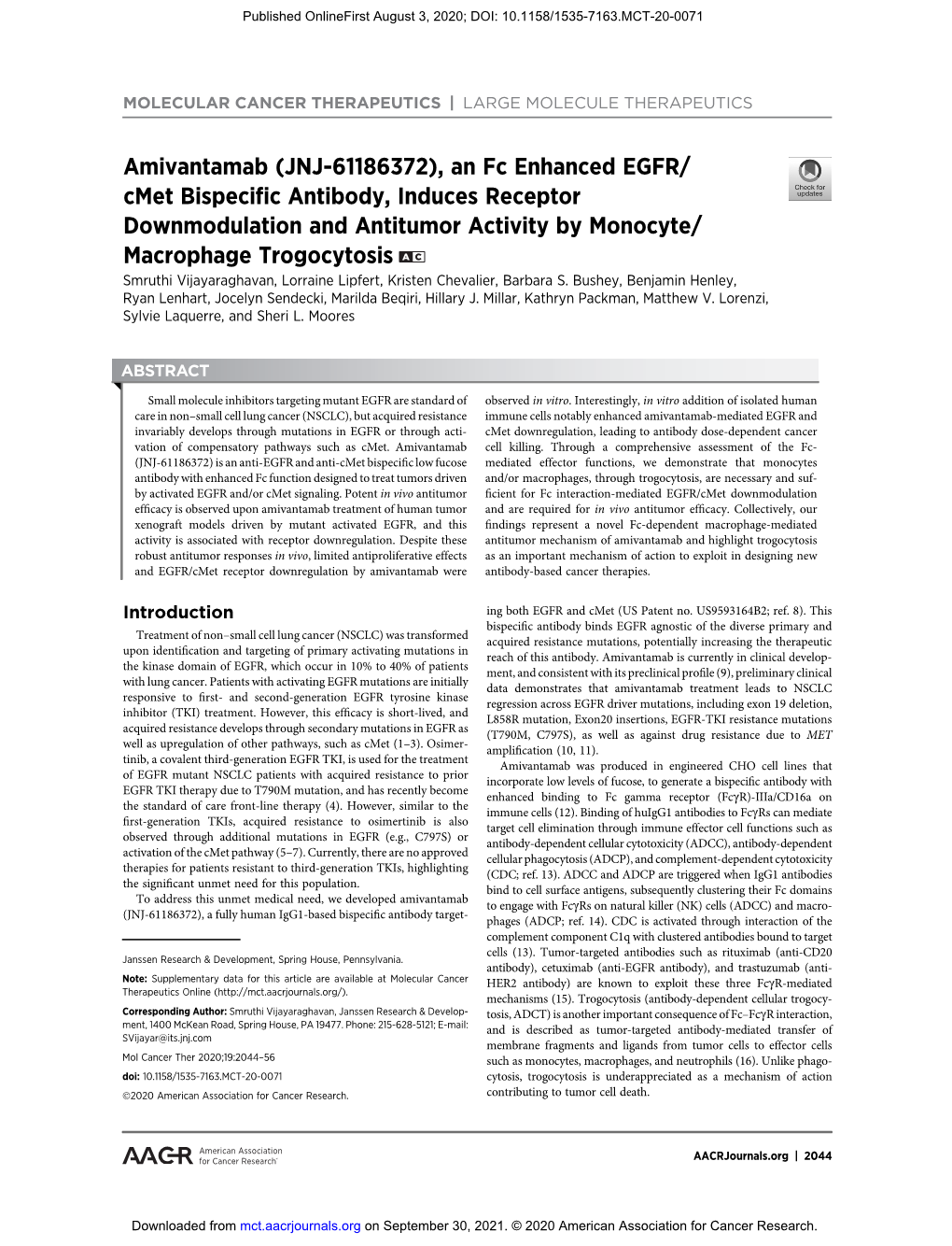 Amivantamab (JNJ-61186372), an Fc Enhanced EGFR/ Cmet Bispecific