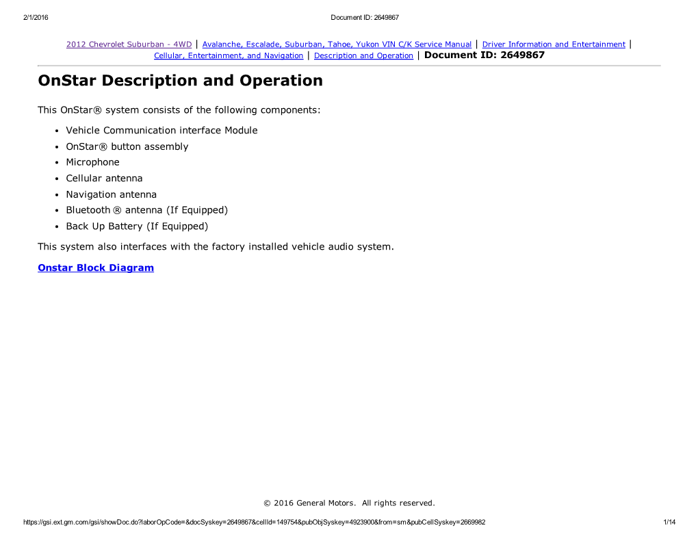 Onstar Description and Operation