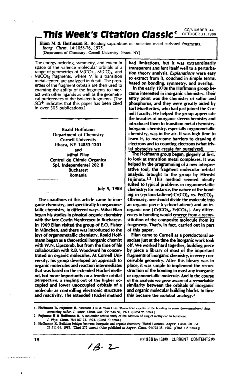 Elian M & Hoffmann R. Bonding Capabilities of Transition Metal