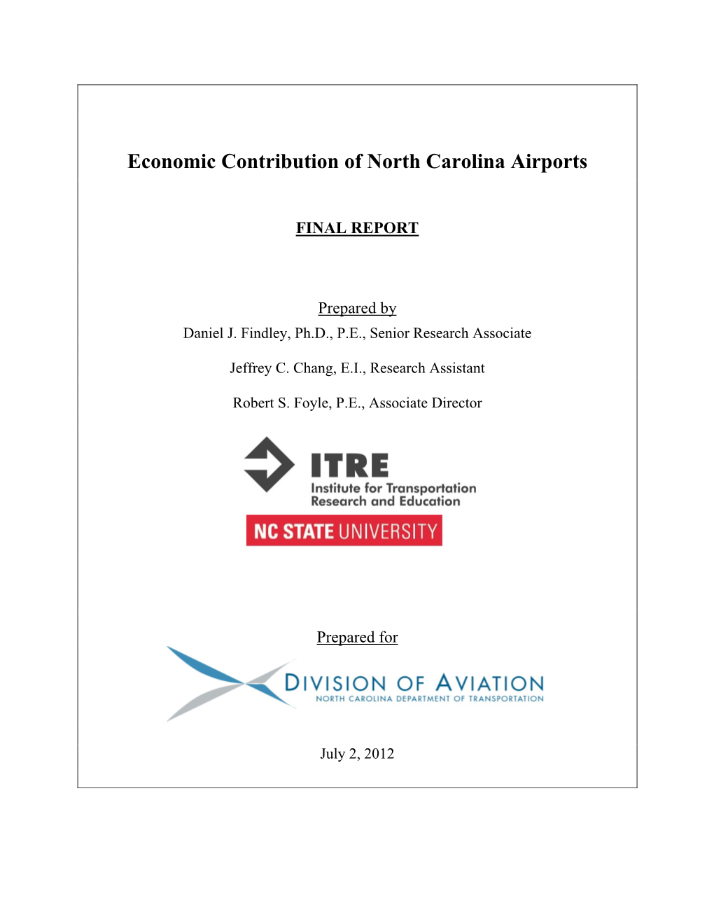 Economic Contribution of North Carolina Airports