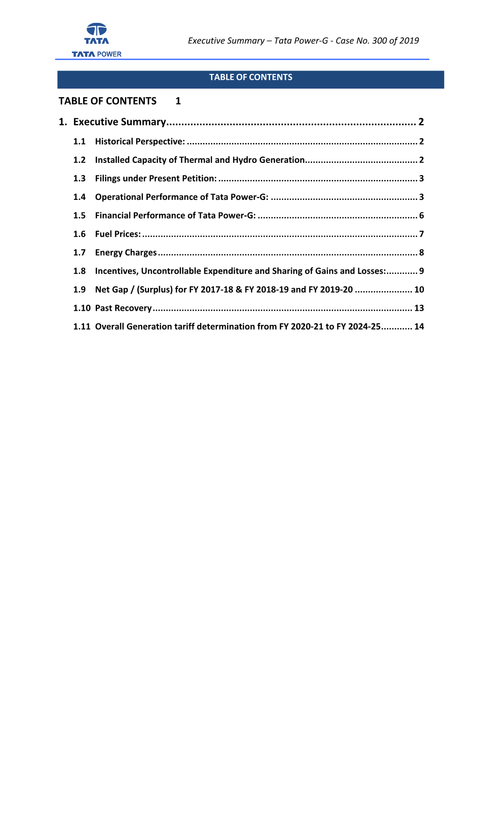 Executive Summary – Tata Power-G - Case No