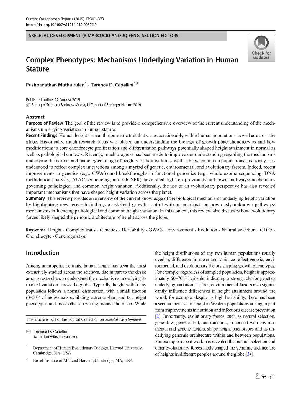 Complex Phenotypes: Mechanisms Underlying Variation in Human Stature