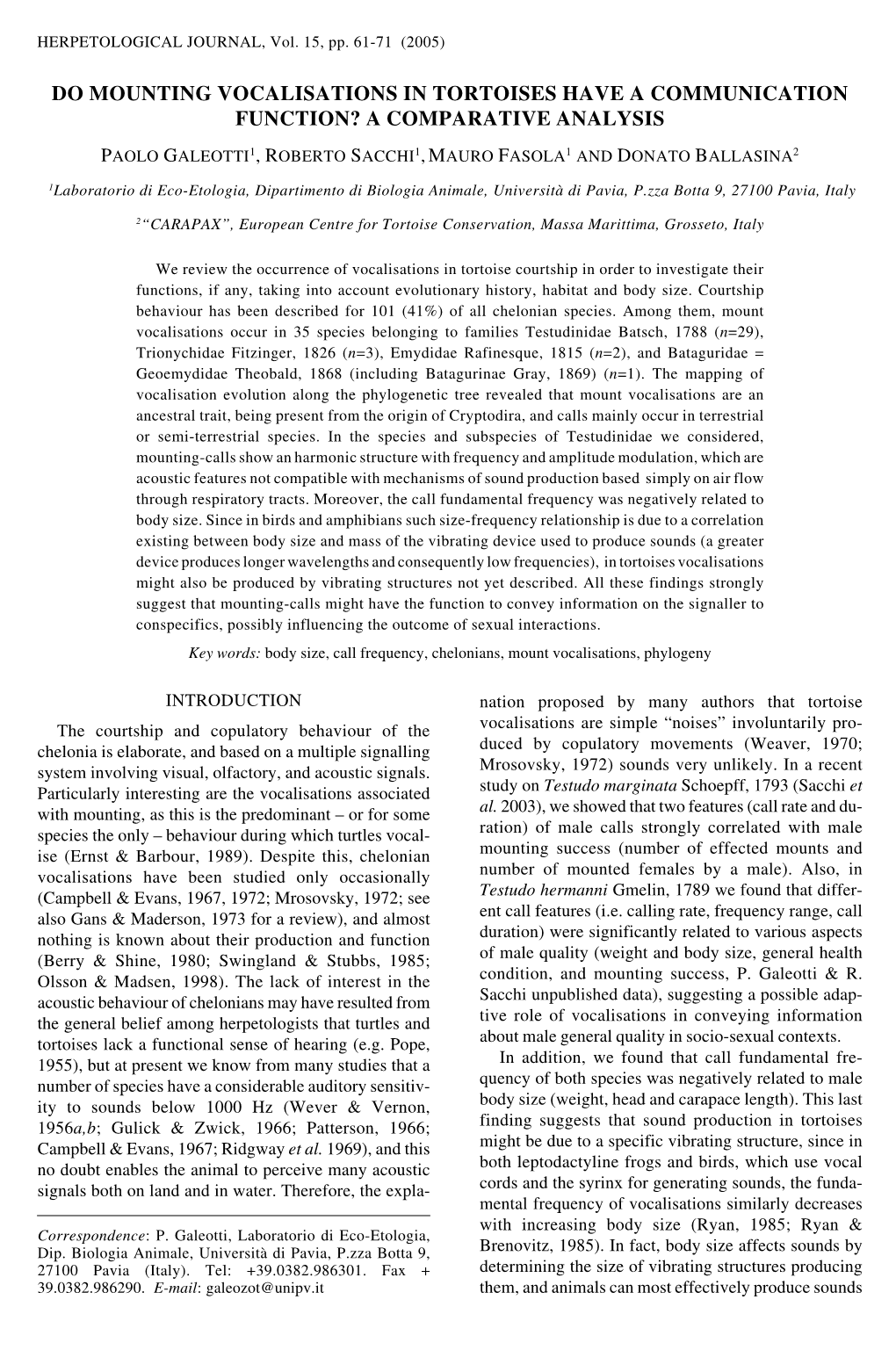 Do Mounting Vocalisations in Tortoises Have a Communication Function? a Comparative Analysis