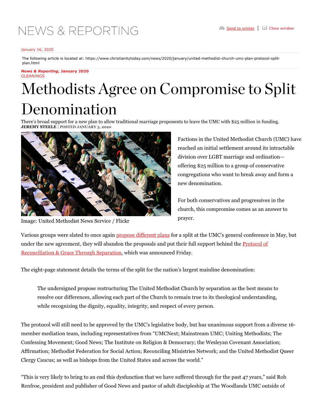 Methodistsagree on Compromise to Split Denomination