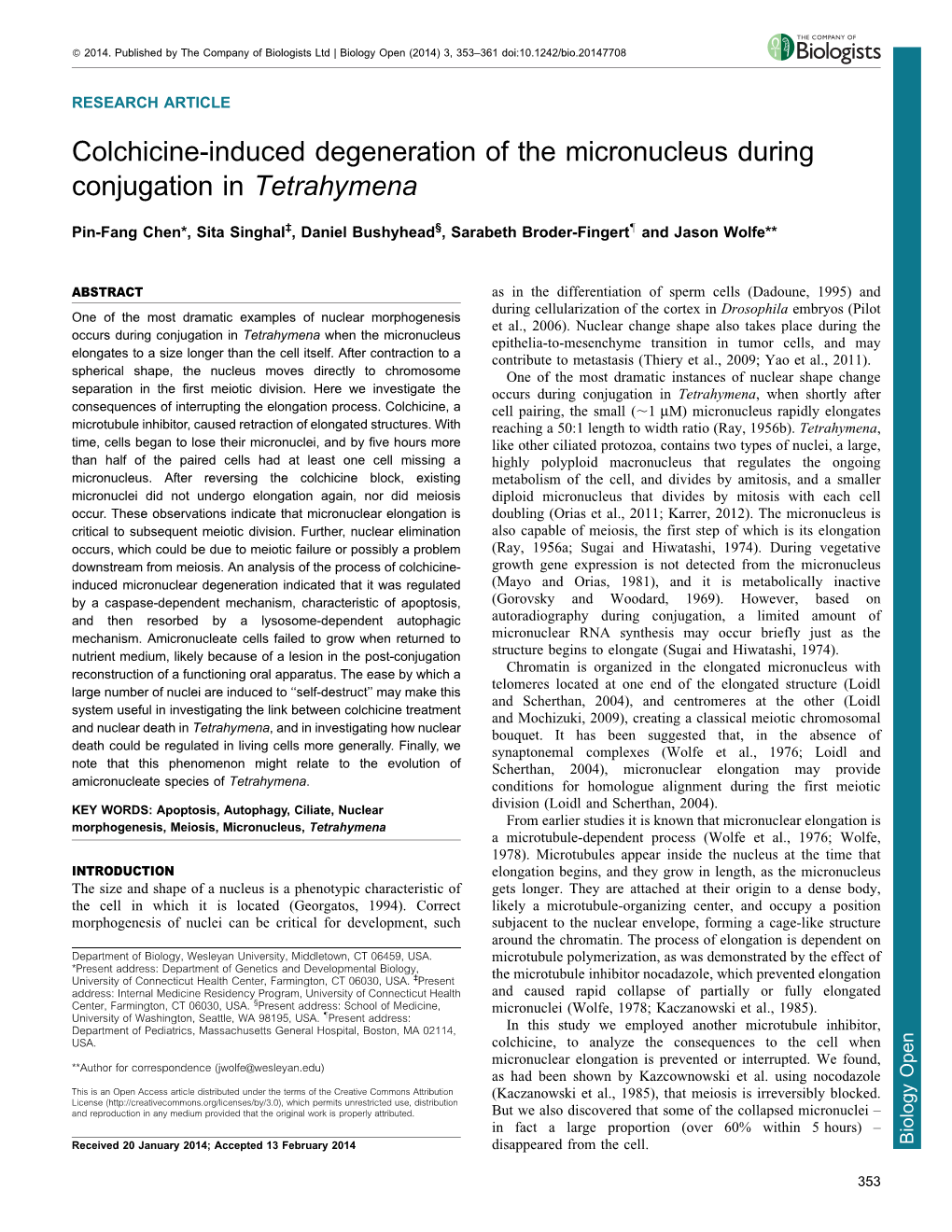 Colchicine-Induced Degeneration of the Micronucleus During Conjugation in Tetrahymena
