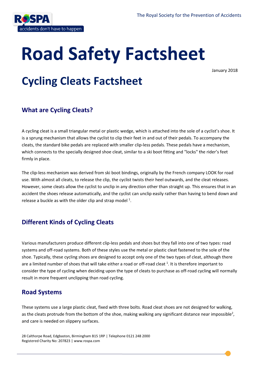 Cycle Cleats Factsheet