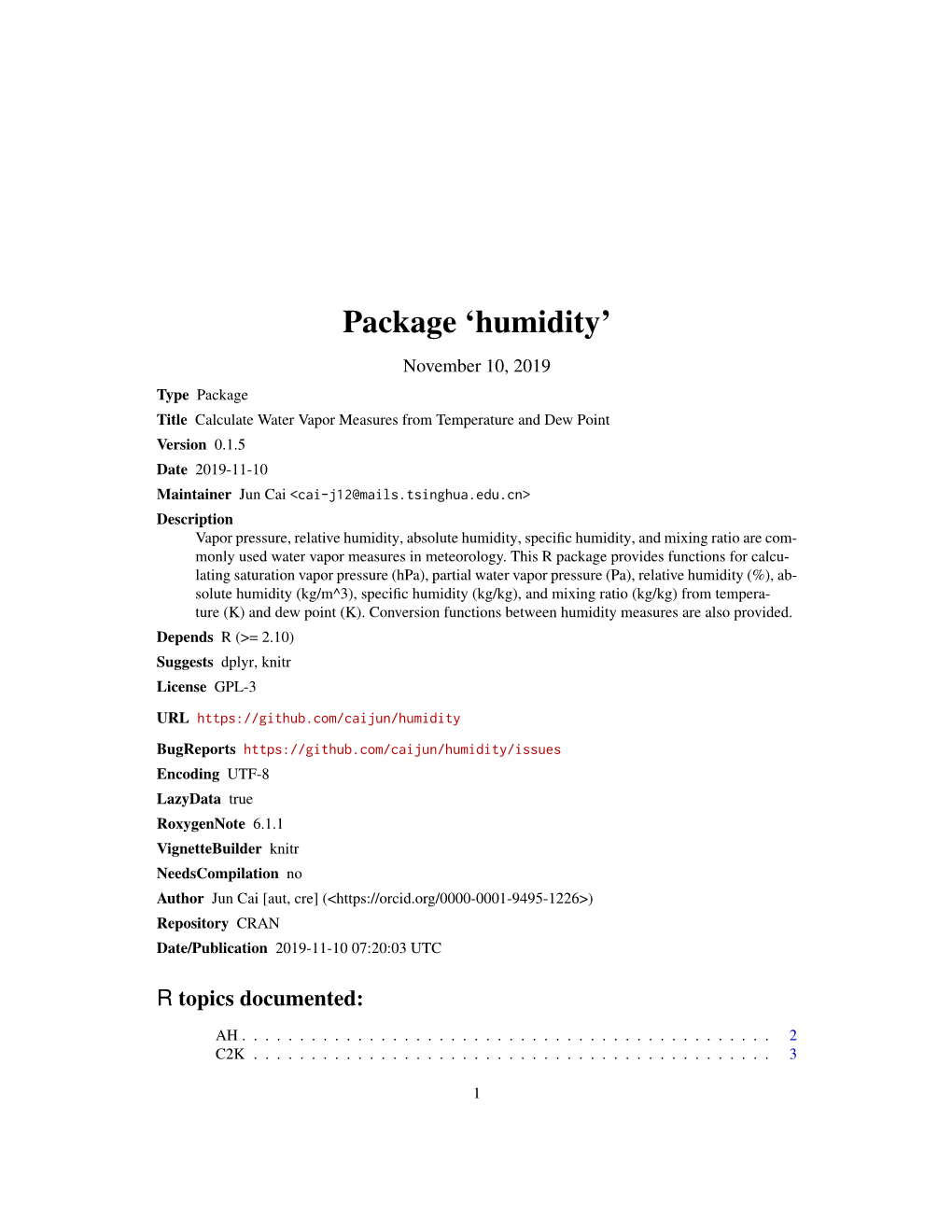 Package 'Humidity'