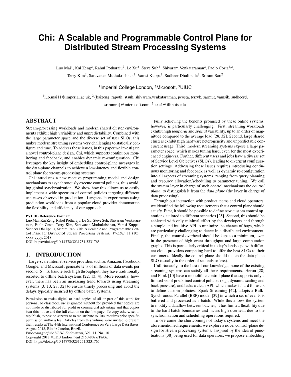 Chi: a Scalable and Programmable Control Plane for Distributed Stream Processing Systems