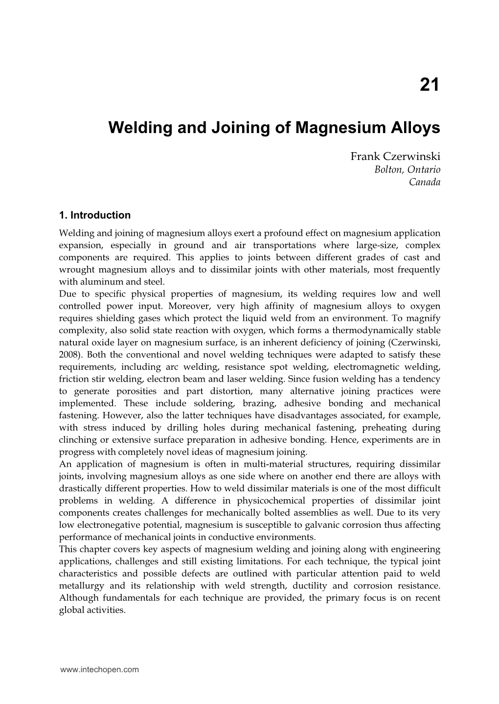 Welding and Joining of Magnesium Alloys