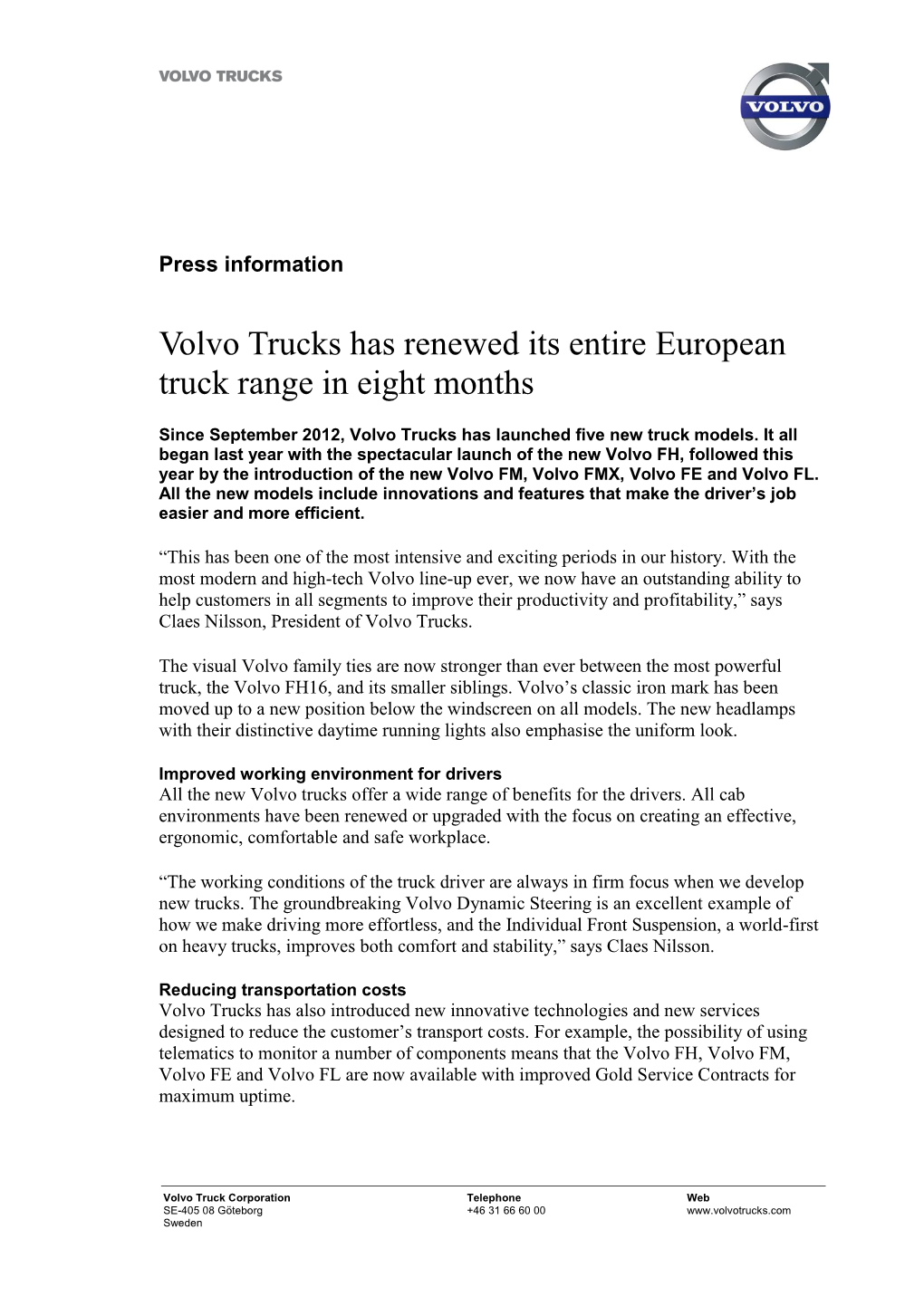 Volvo Trucks Has Renewed Its Entire European Truck Range in Eight Months