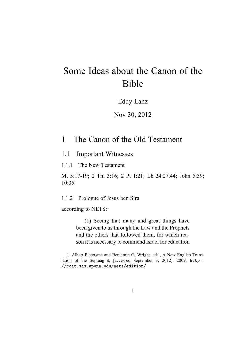 Some Ideas About the Canon of the Bible