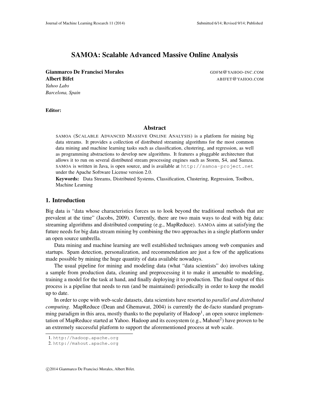 SAMOA: Scalable Advanced Massive Online Analysis