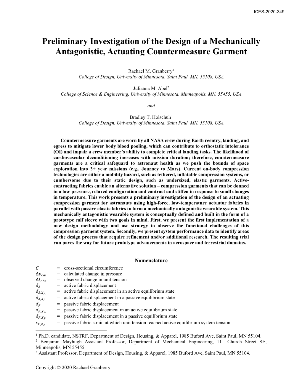 Preliminary Investigation of the Design of a Mechanically Antagonistic, Actuating Countermeasure Garment