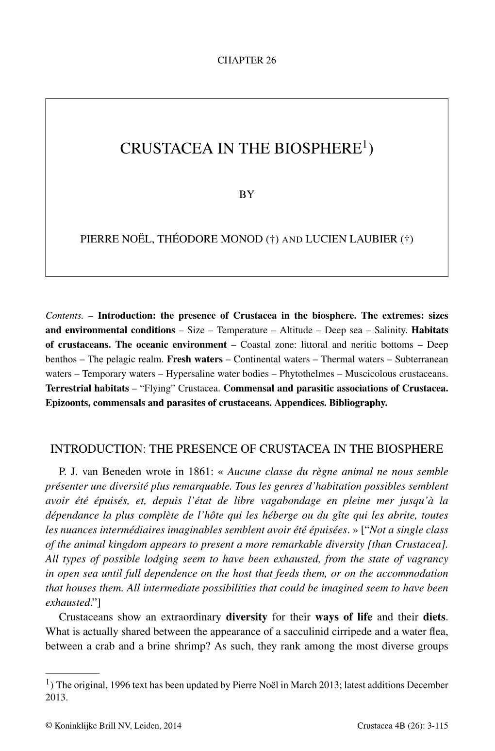 Crustacea in the Biosphere1)