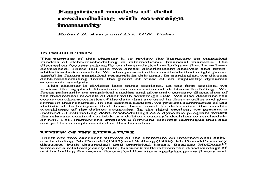 Empirical Models of Debt-Rescheduling with Sovereign