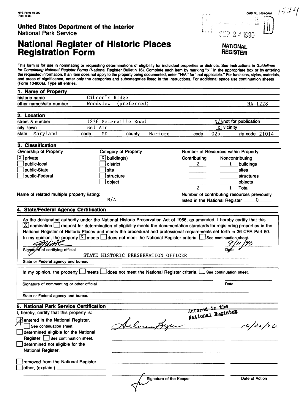 National Register of Historic Places Continuation Sheet Woodview HA-1228 Harford County, Maryland Section Number ? Page 7.I