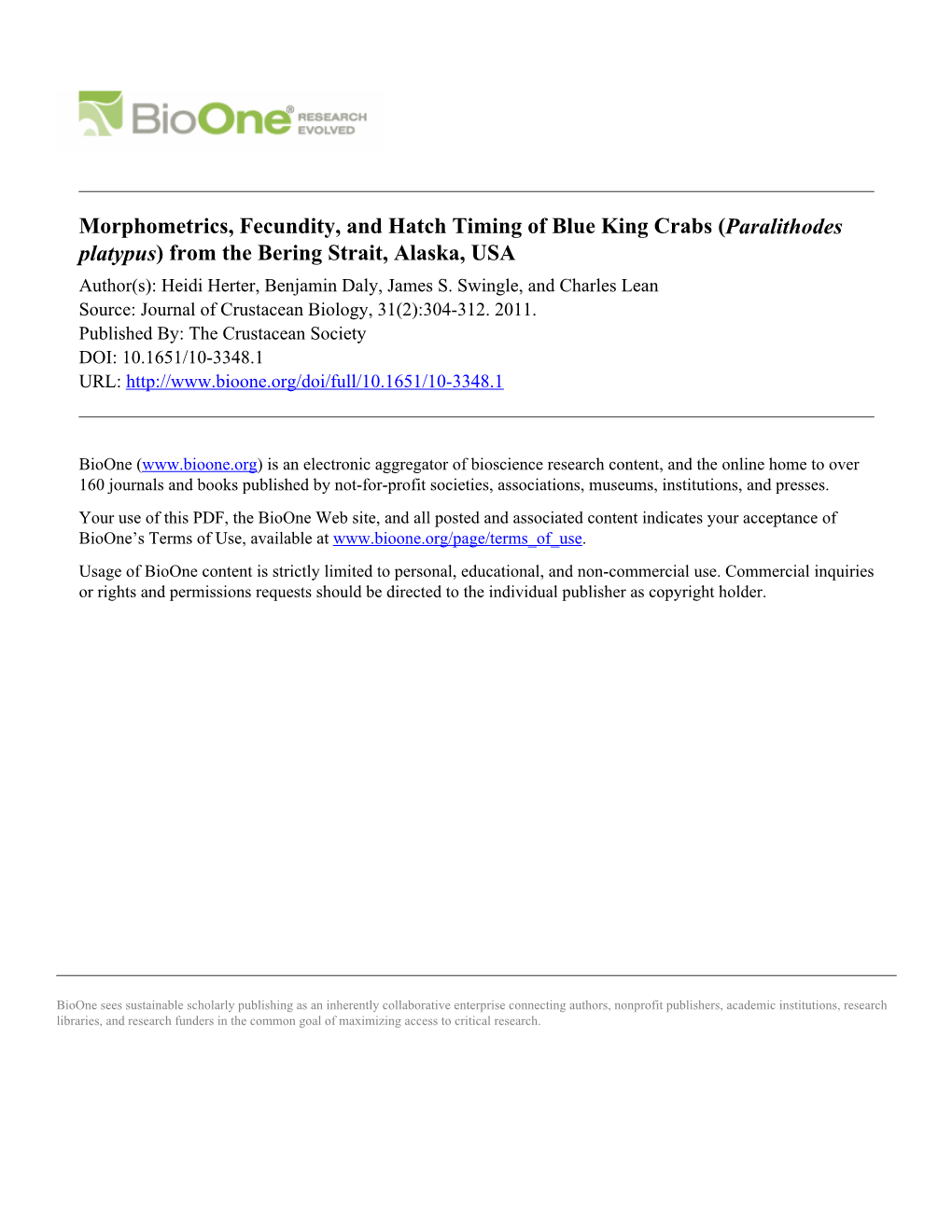 Morphometrics, Fecundity, and Hatch Timing of Blue