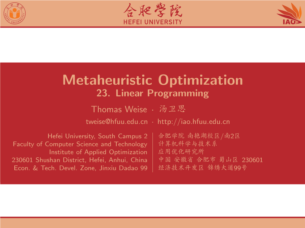 Metaheuristic Optimization 23