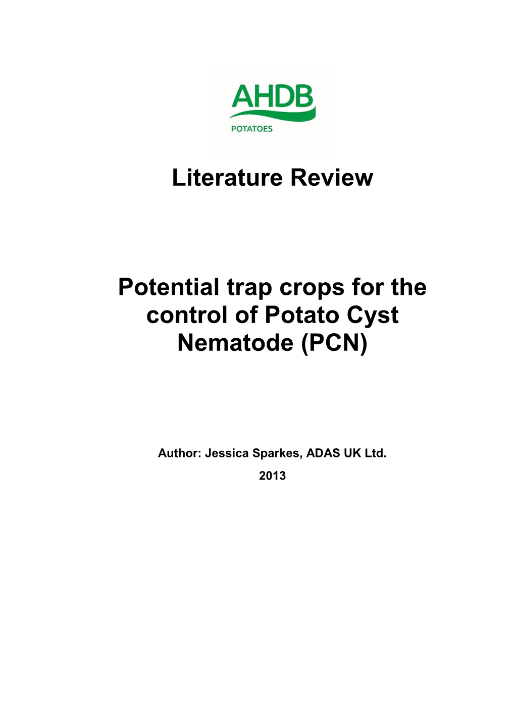 Literature Review Potential Trap Crops for the Control of Potato Cyst