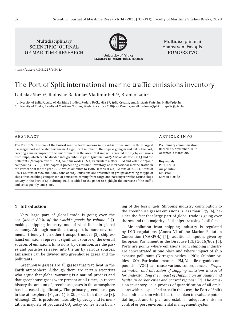 The Port of Split International Marine Traffic Emissions Inventory