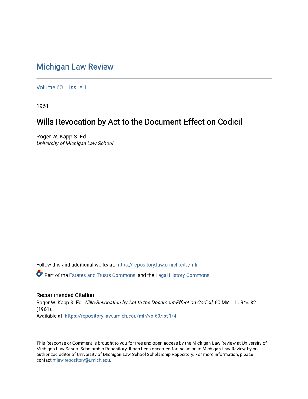 Wills-Revocation by Act to the Document-Effect on Codicil