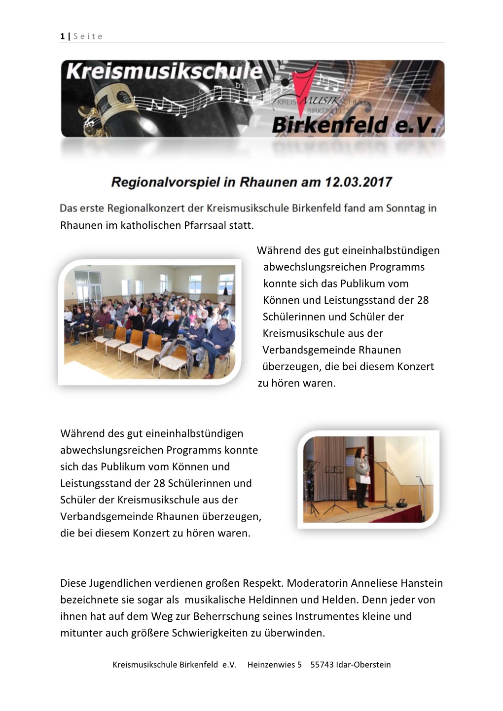 Regionalvorspiel in Rhaunen Am 12.03.2017