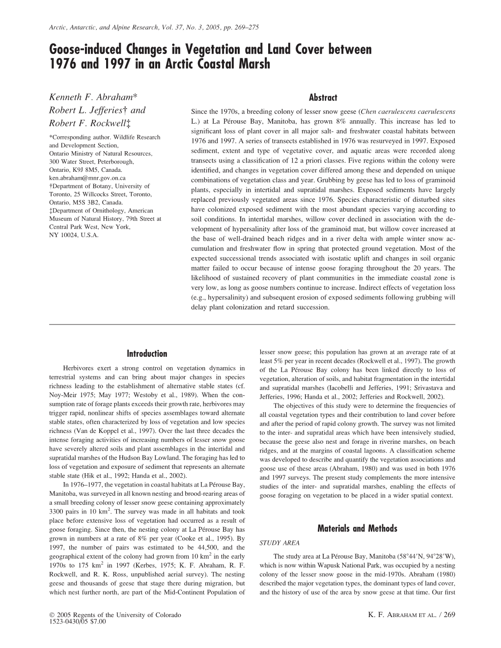 Goose-Induced Changes in Vegetation and Land Cover Between 1976 and 1997 in an Arctic Coastal Marsh