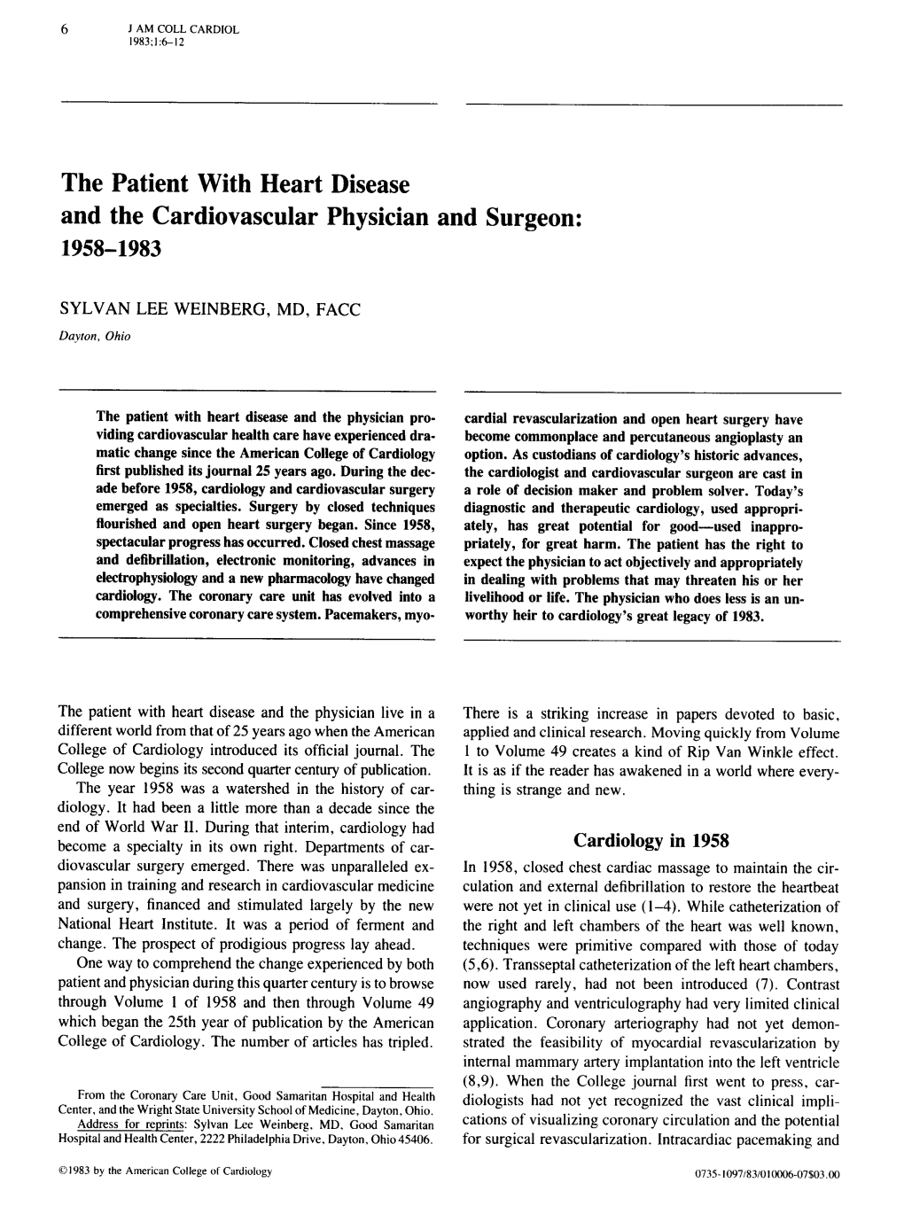 The Patient with Heart Disease and the Cardiovascular Physician and Surgeon: 1958-1983