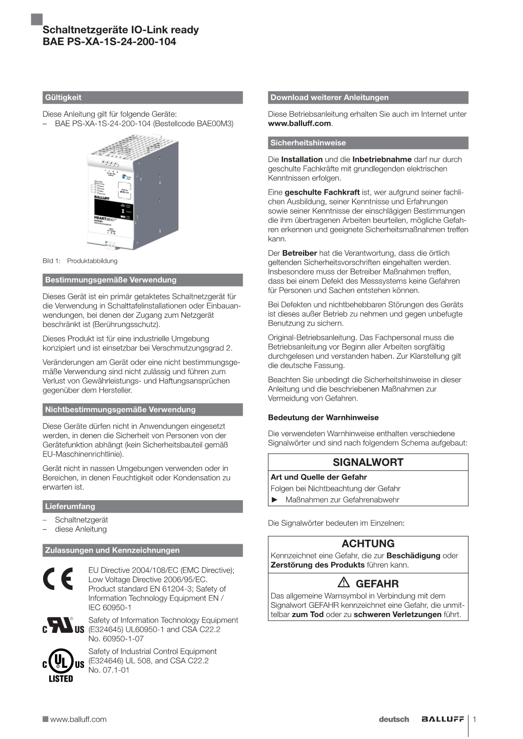 Betriebsanleitung: Schaltnetzgeräte IO-Link Ready MAN-SHG BAE PS-XA