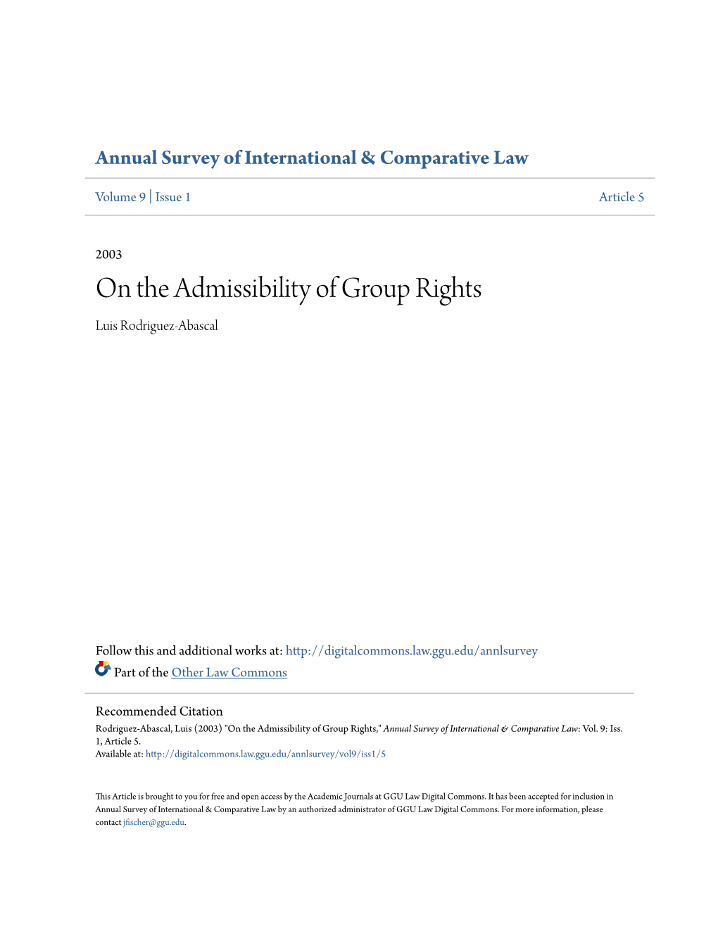 On the Admissibility of Group Rights Luis Rodriguez-Abascal
