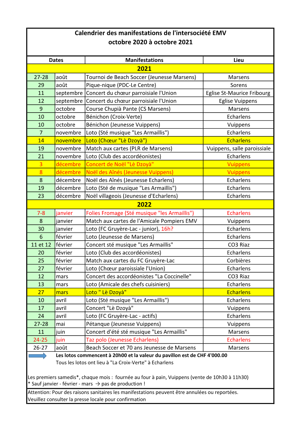 Calendrier Manifestation Intersociété 2021 2022