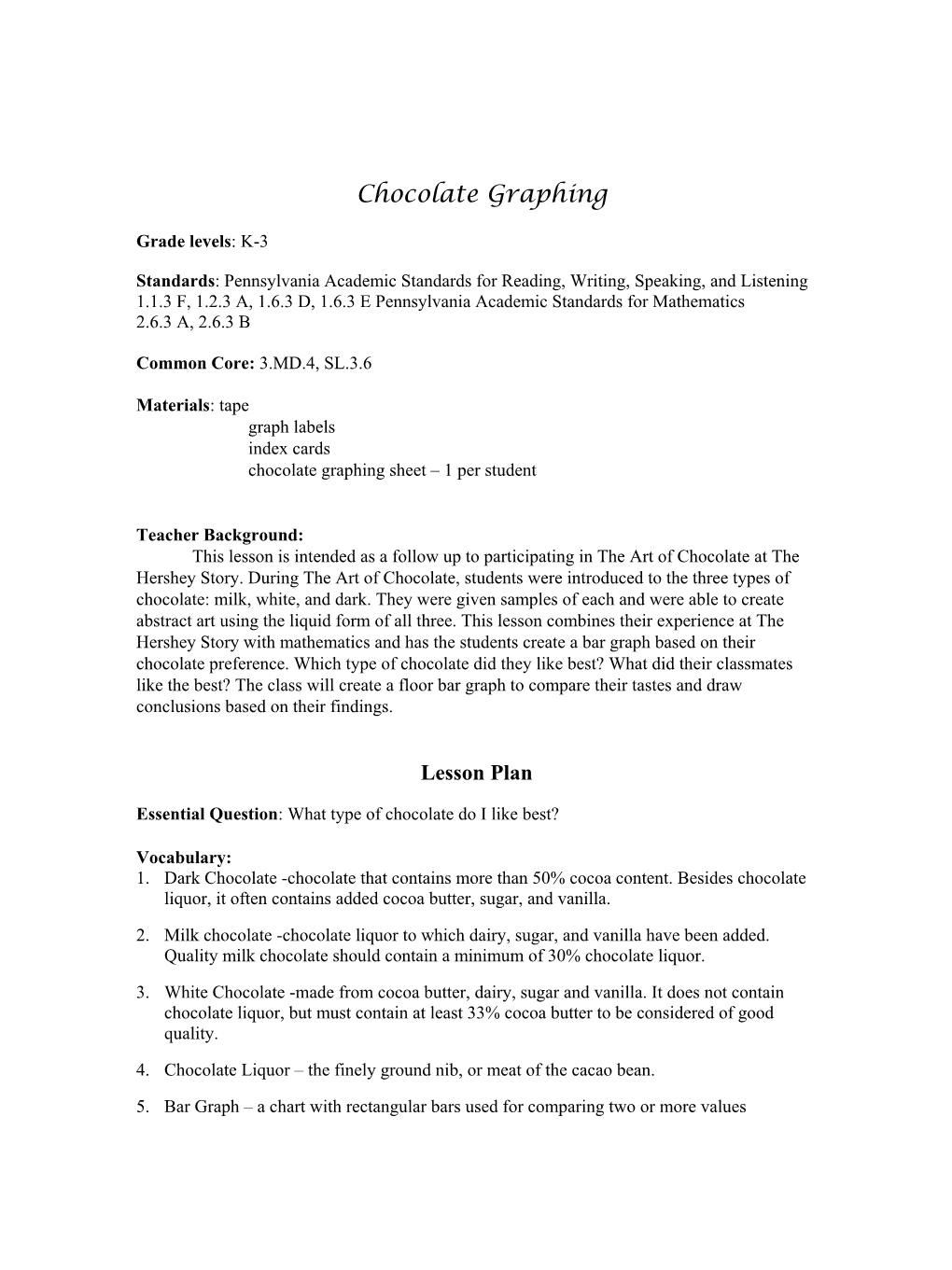 Chocolate Graphing