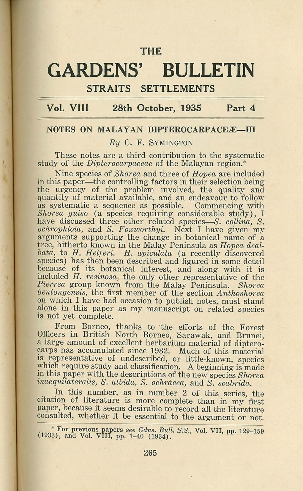 GARDENS' BULLETIN STRAITS SETTLEMENTS Vol