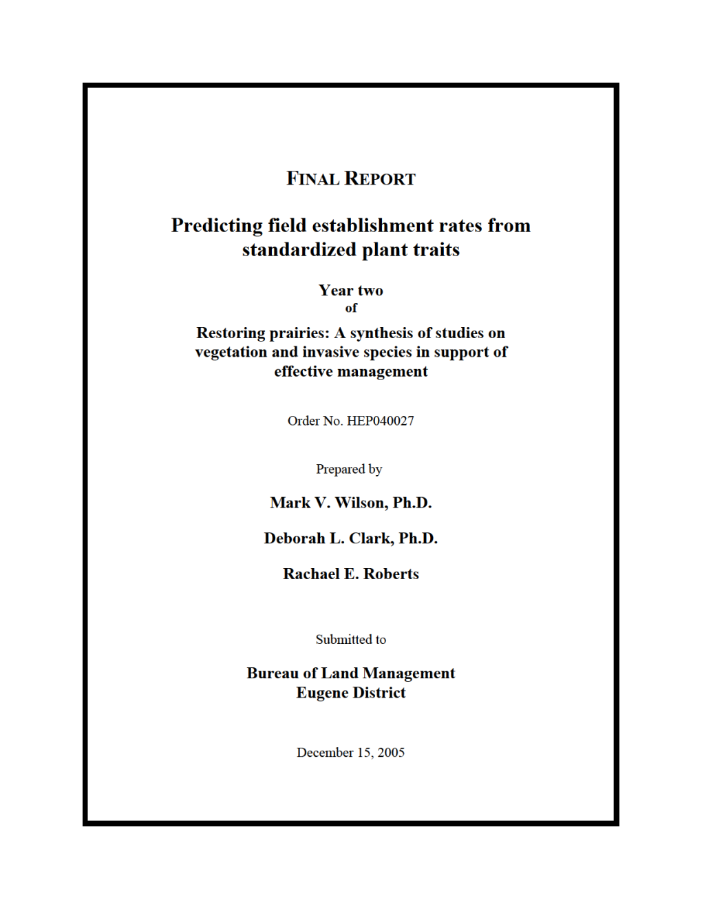 Predicting Field Establishment Rates from Standardized Plant Traits-Year