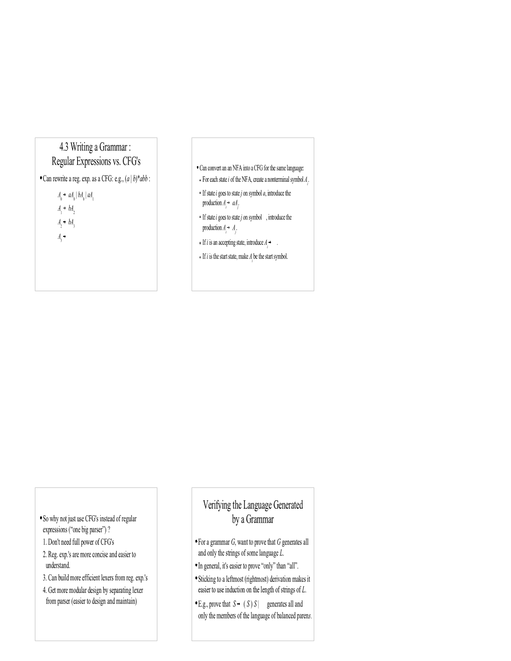 Regular Expressions Vs. CFG's Verifying the Language Generated