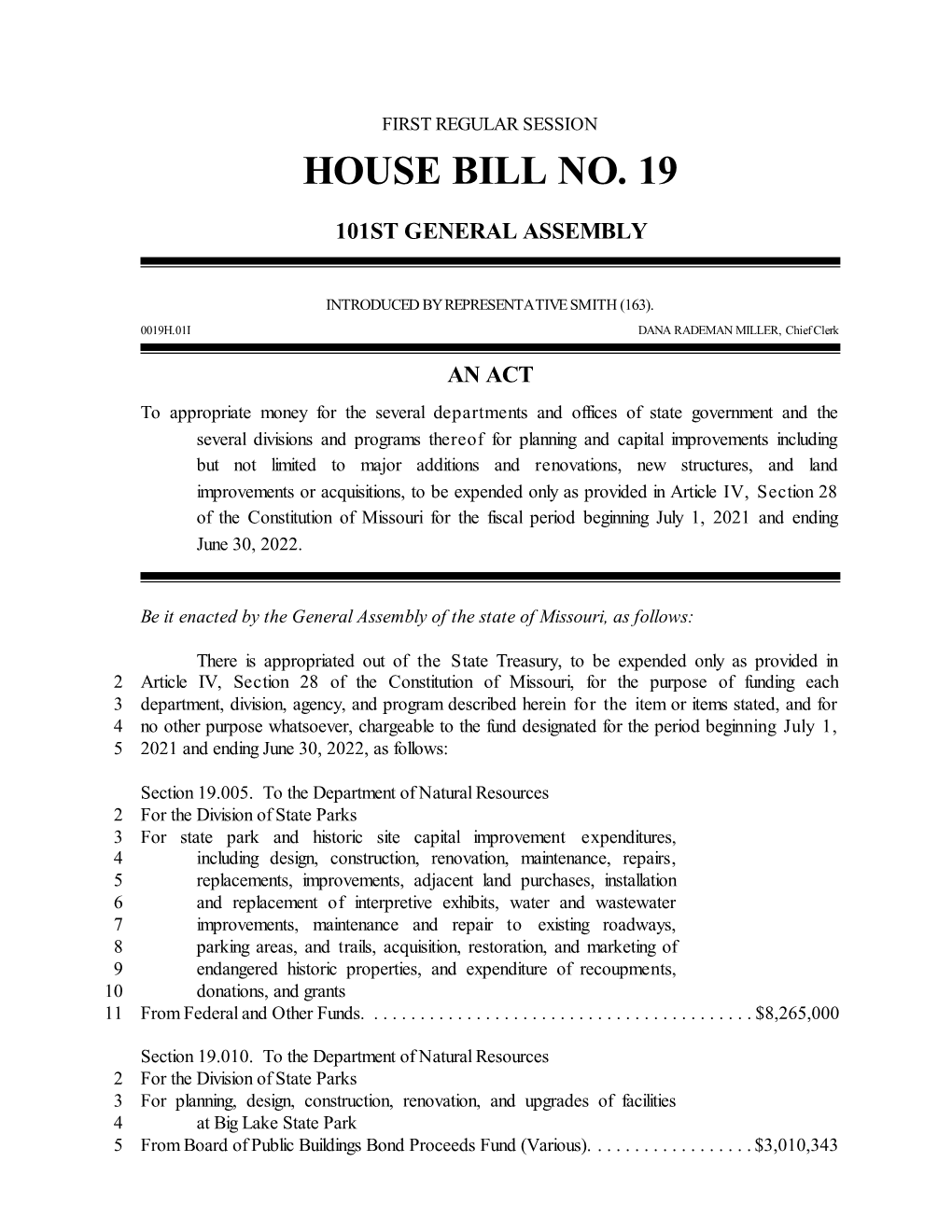 House Bill No. 19