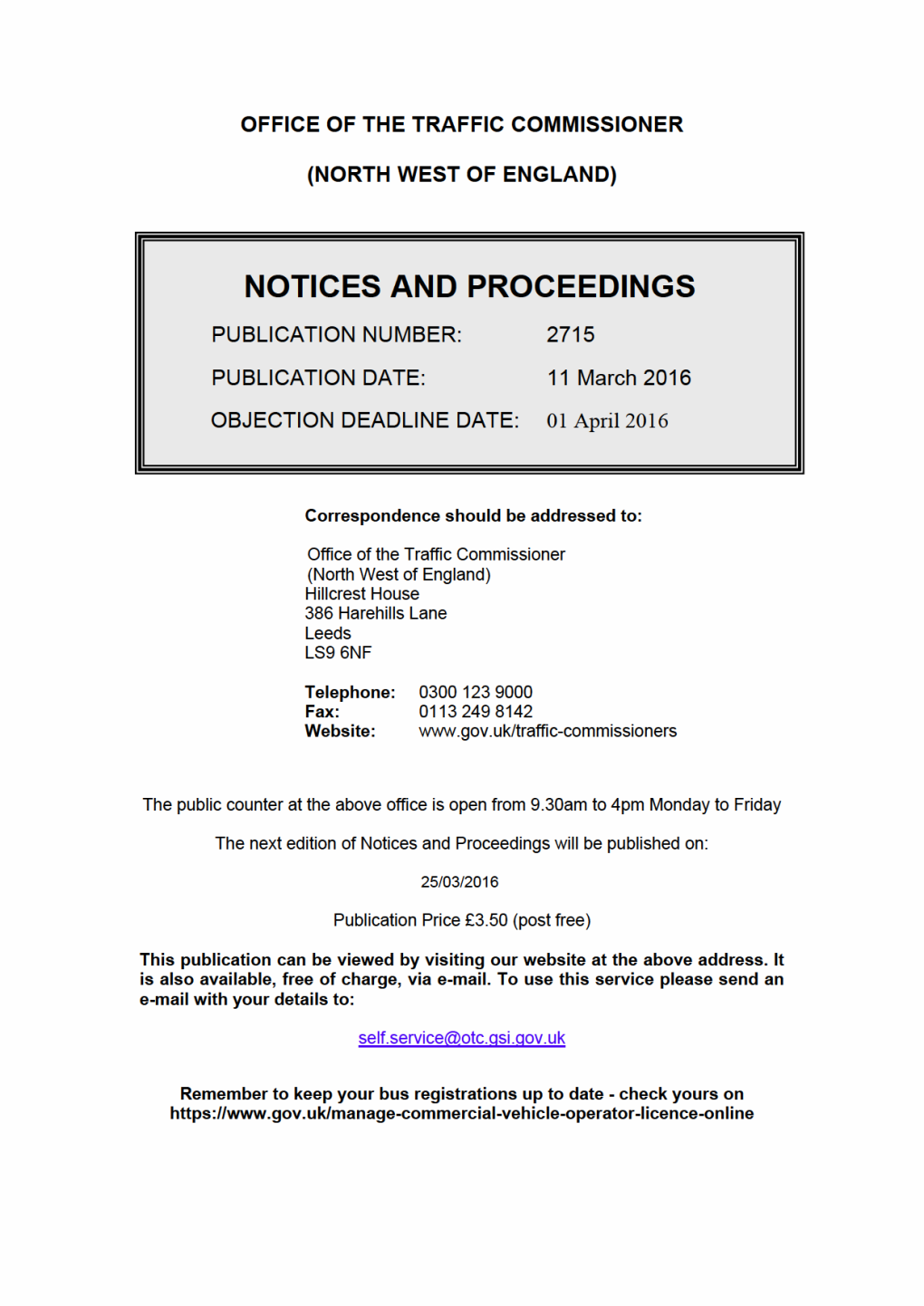 NOTICES and PROCEEDINGS 11 March 2016