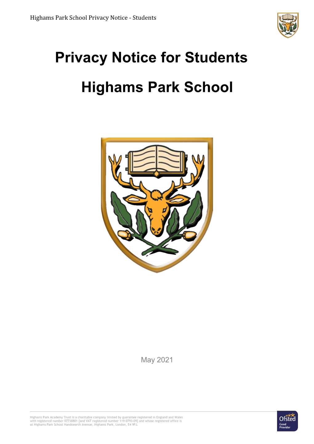Privacy Notice for Students Highams Park School