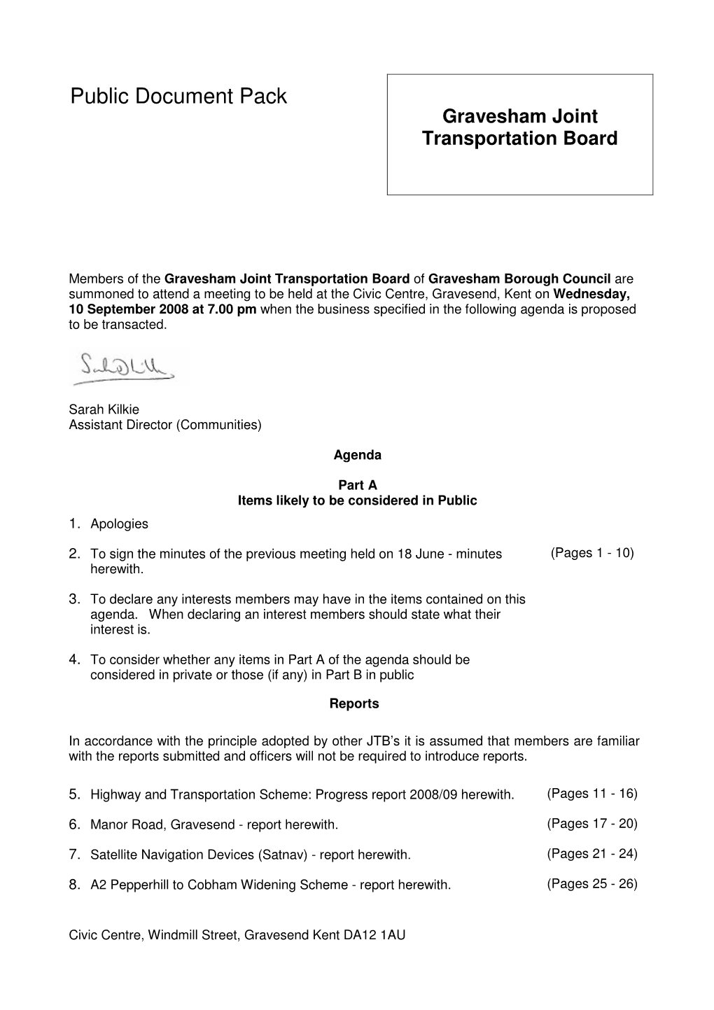 Public Document Pack Gravesham Joint Transportation Board