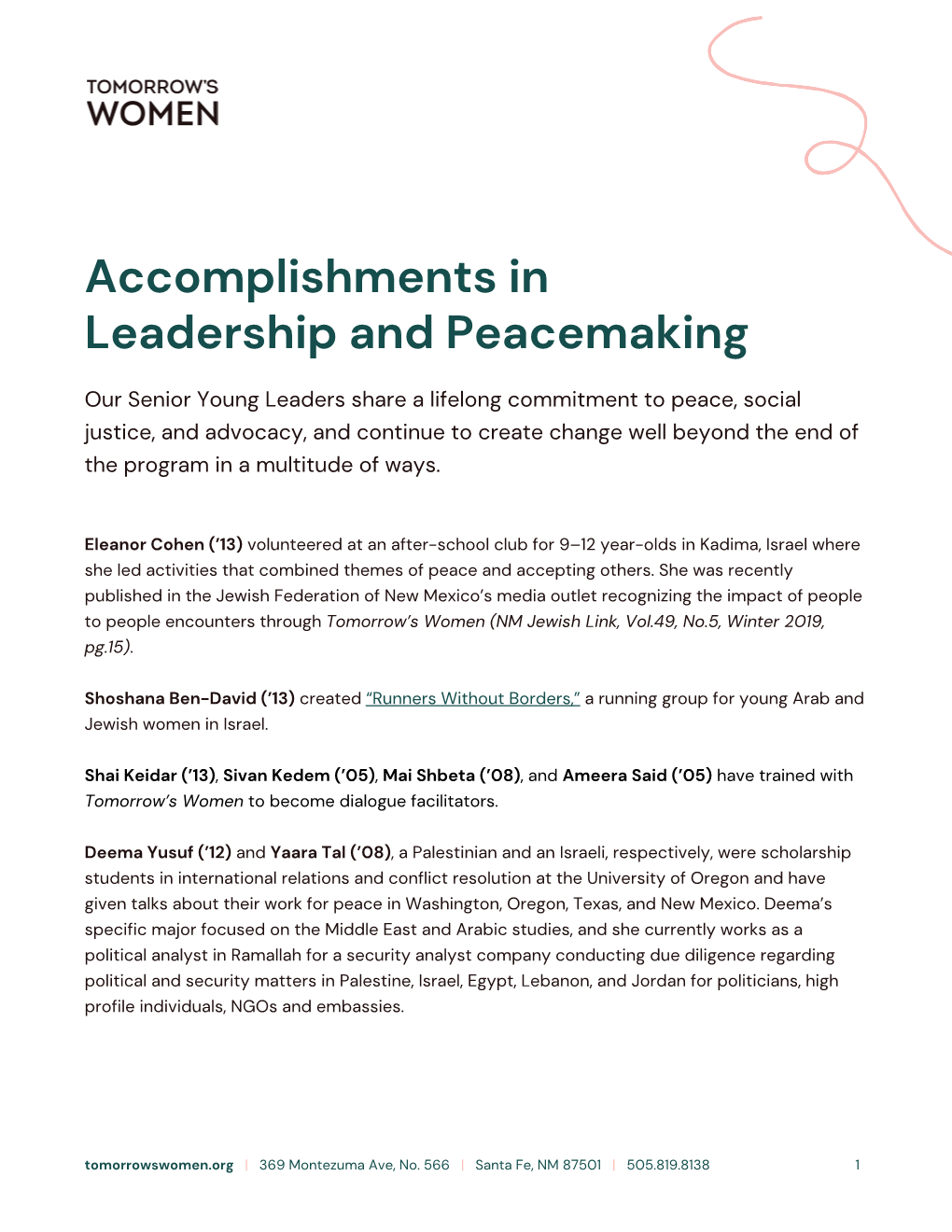 Accomplishments in Leadership and Peacemaking