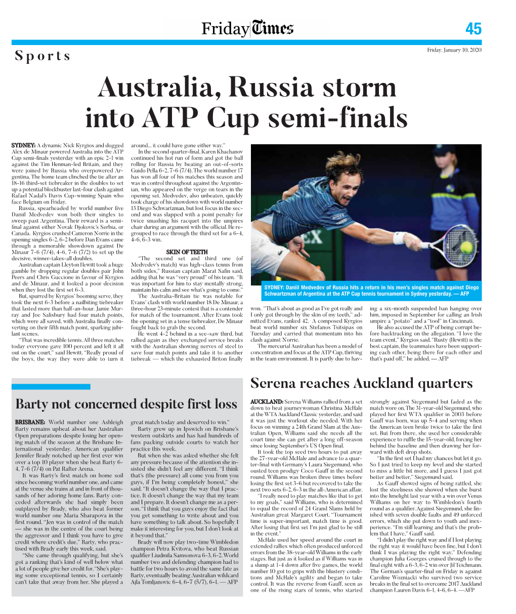 Australia, Russia Storm Into ATP Cup Semi-Finals