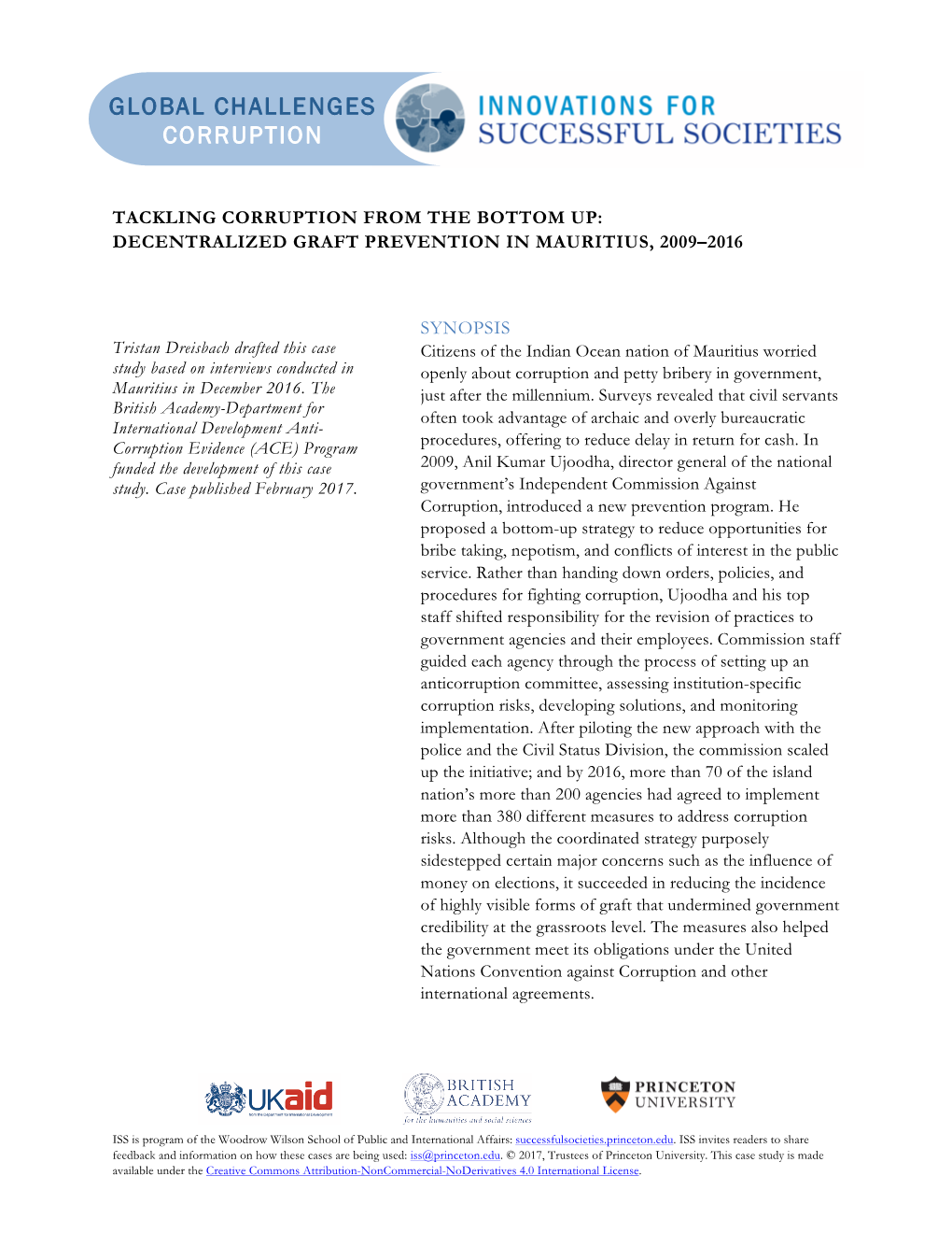 Tackling Corruption from the Bottom Up: Decentralized Graft Prevention in Mauritius, 2009–2016