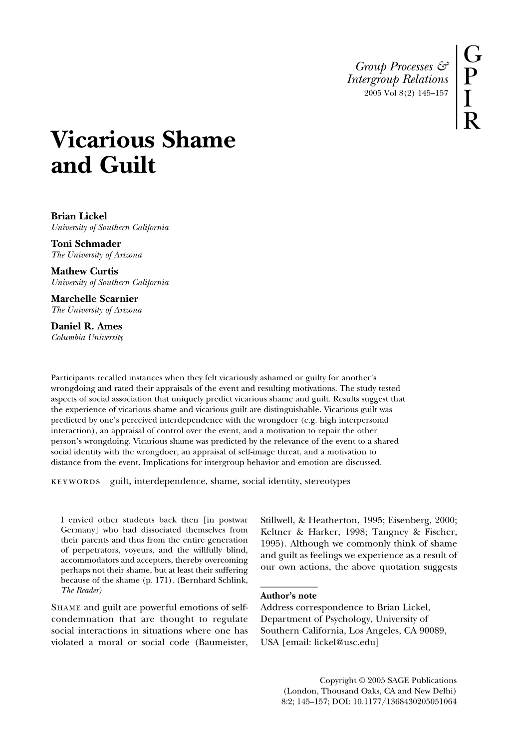 Vicarious Shame and Guilt G P