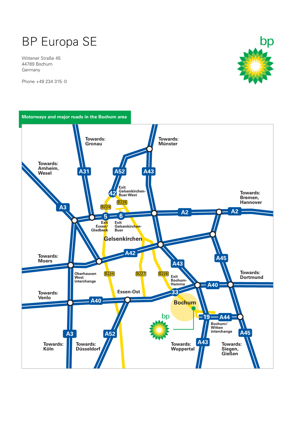 Anfahrt Bp in Bochum (Englisch)