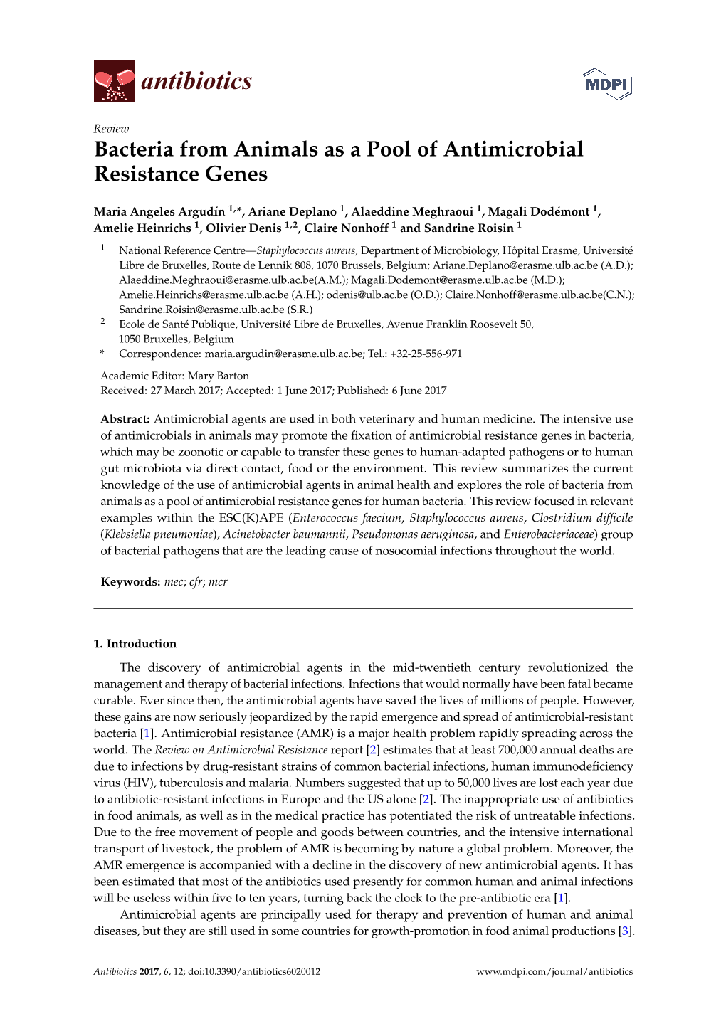 Bacteria from Animals As a Pool of Antimicrobial Resistance Genes