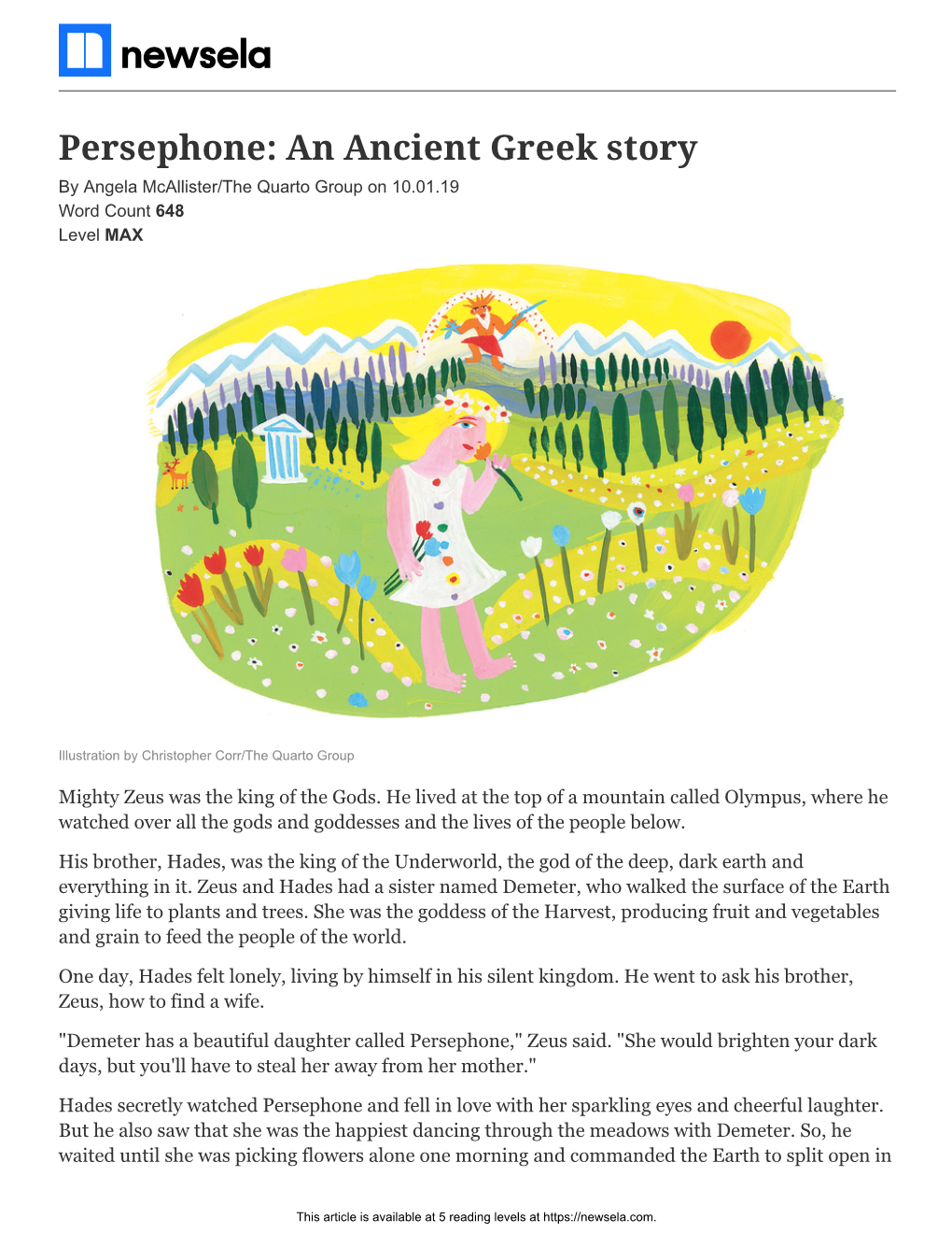 Persephone: an Ancient Greek Story by Angela Mcallister/The Quarto Group on 10.01.19 Word Count 648 Level MAX