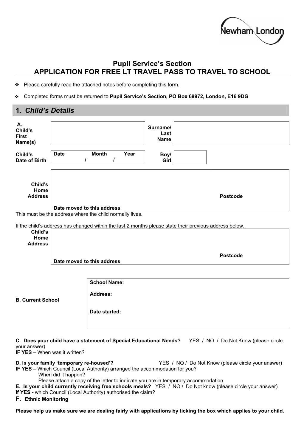Free London Transport Travel Pass Application Form