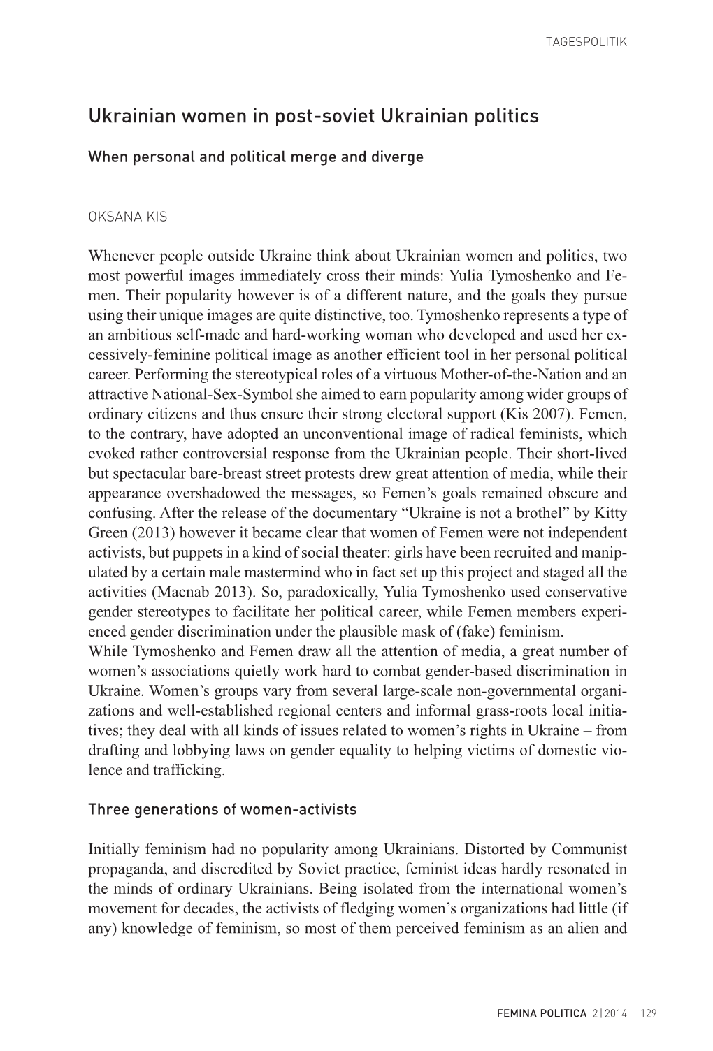 Ukrainian Women in Post-Soviet Ukrainian Politics