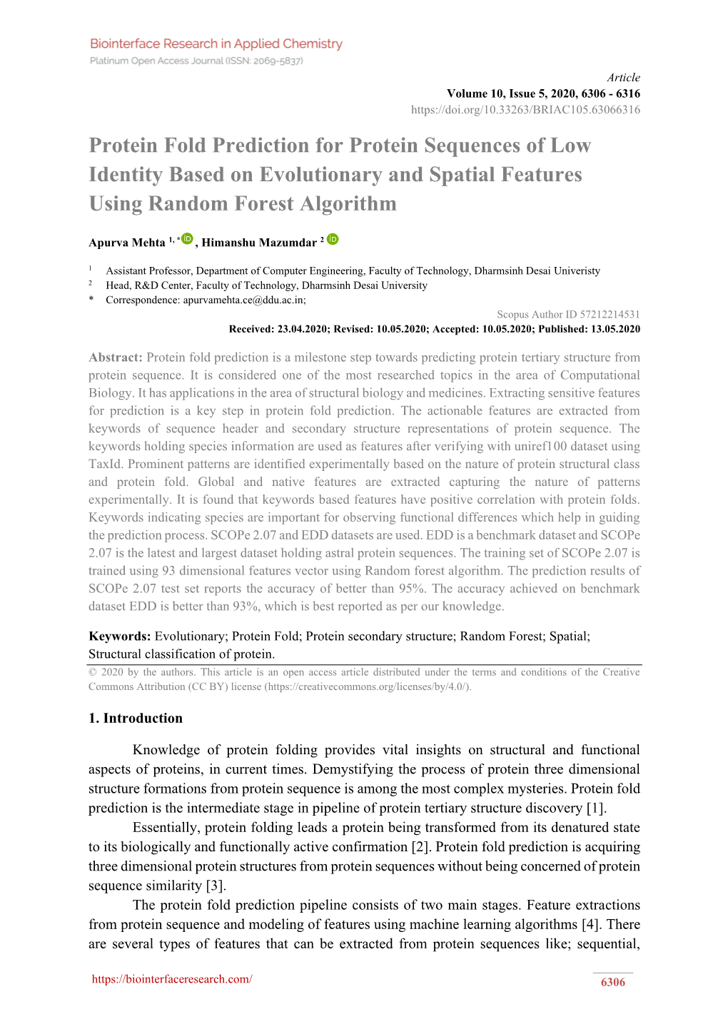 Protein Fold Prediction for Protein Sequences of Low Identity Based on Evolutionary and Spatial Features Using Random Forest Algorithm