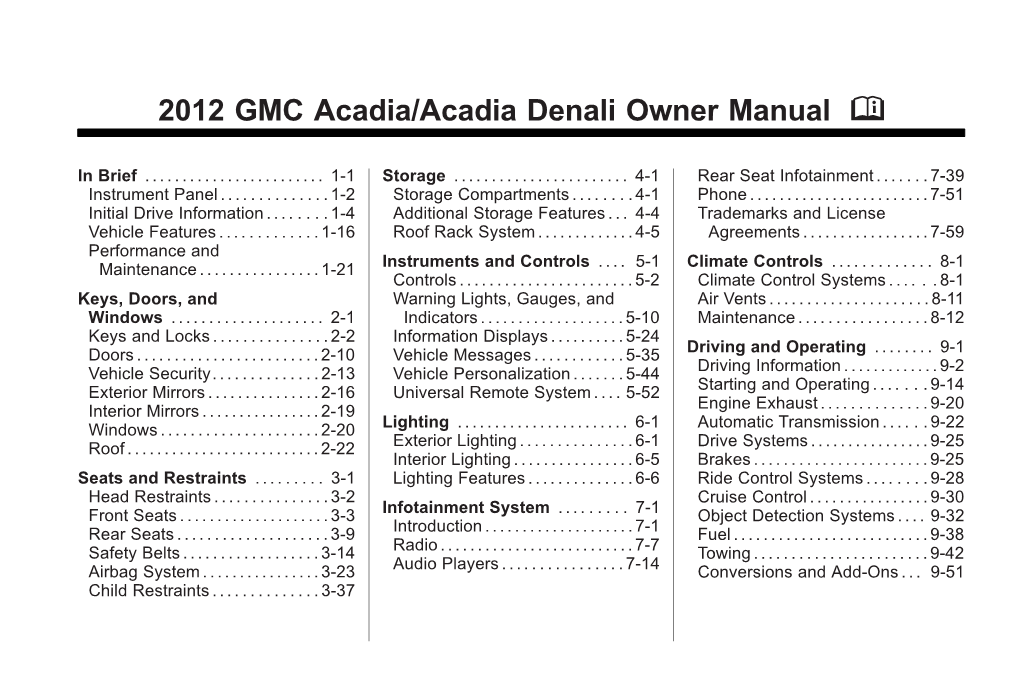 2012 GMC Acadia/Acadia Denali Owner Manual M